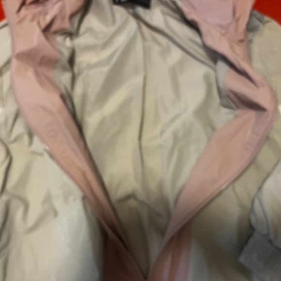 Zara retro pastel pink, off white and blue rubberized hooded jacket EUC - Picture 8 of 12
